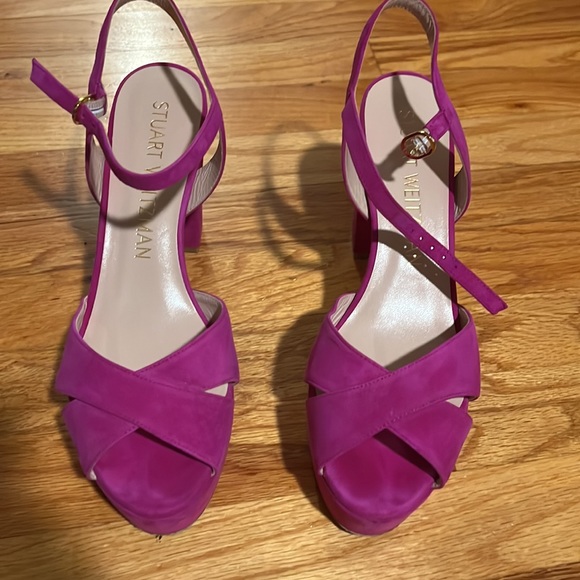 Stuart Weitzman Ivona Heel Raspberry Suede 9.5 - Picture 6 of 9